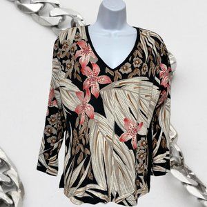 Women's Size Large Top V-Neck Detailed Beads & Sequins Floral Design By-LA Blend